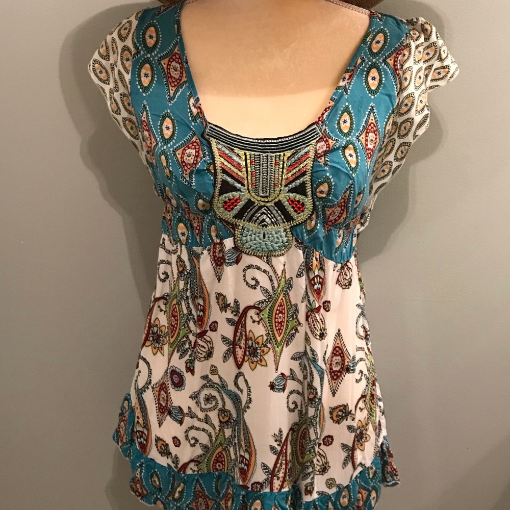 EUC Boho Paisley Vibrant Colors Top Size Medium